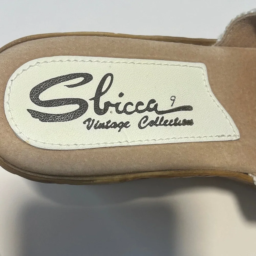 Sbicca Vintage Collection White Woven Platform Wedge Slide Sandals Womens 9 Boho
